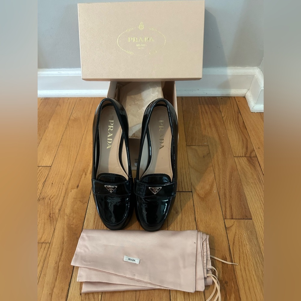 Prada Black Patent Leather loafers like new